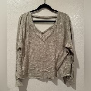 SO Tan Oversized Cropped Longsleeve Slouch Top Sz L